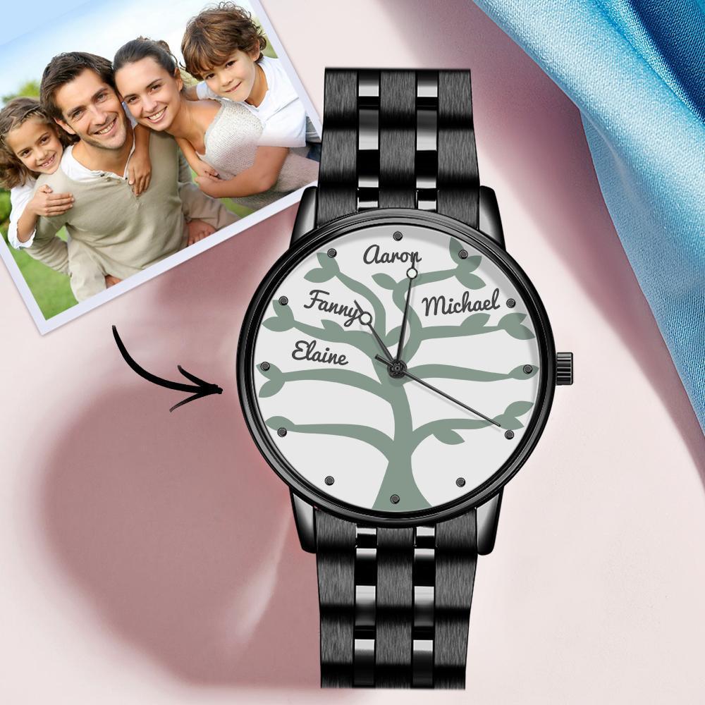 Reloj con Nombre Personalizado Reloj de Pulsera de Aleación Negra para Hombre 38 Mm Regalos Creativos (1-9 Nombres)