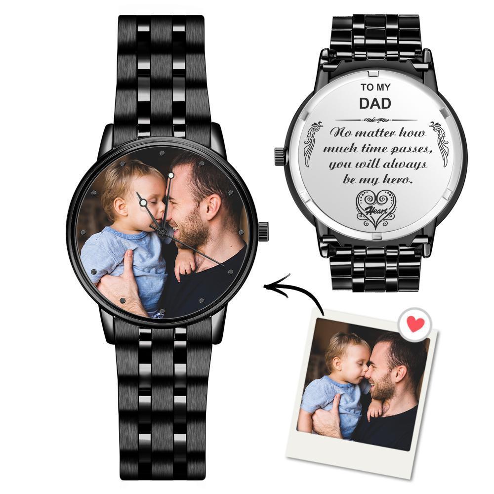 Pulsera De Aleación Negra Con Grabado Para Hombre, Reloj Con Foto Para Mi Papá, Te Amo, Regalos Para Él