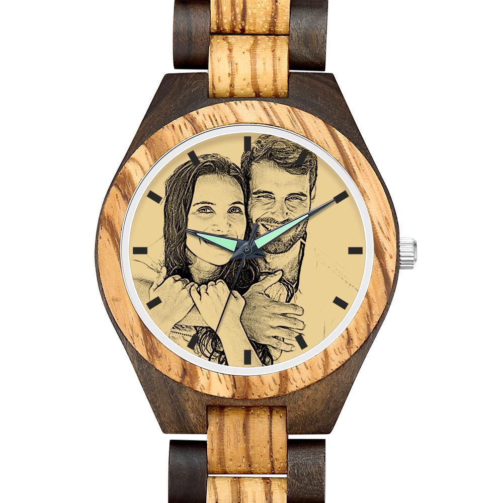 Grabable Reloj con Foto de madera con correa 38mm Efecto de Boceto - Mujeres