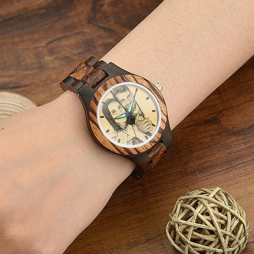 Grabable Reloj con Foto de madera con correa 38mm Efecto de Boceto - Mujeres