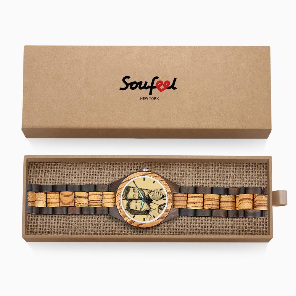 Grabable Reloj con Foto de madera con correa 38mm Efecto de Boceto - Mujeres
