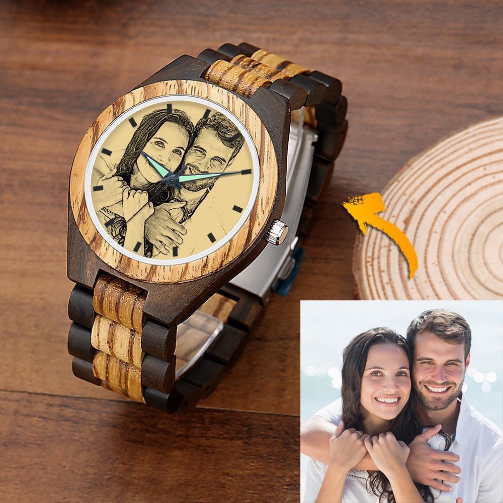 Grabable Reloj con Foto de madera con correa 38mm Efecto de Boceto - Mujeres