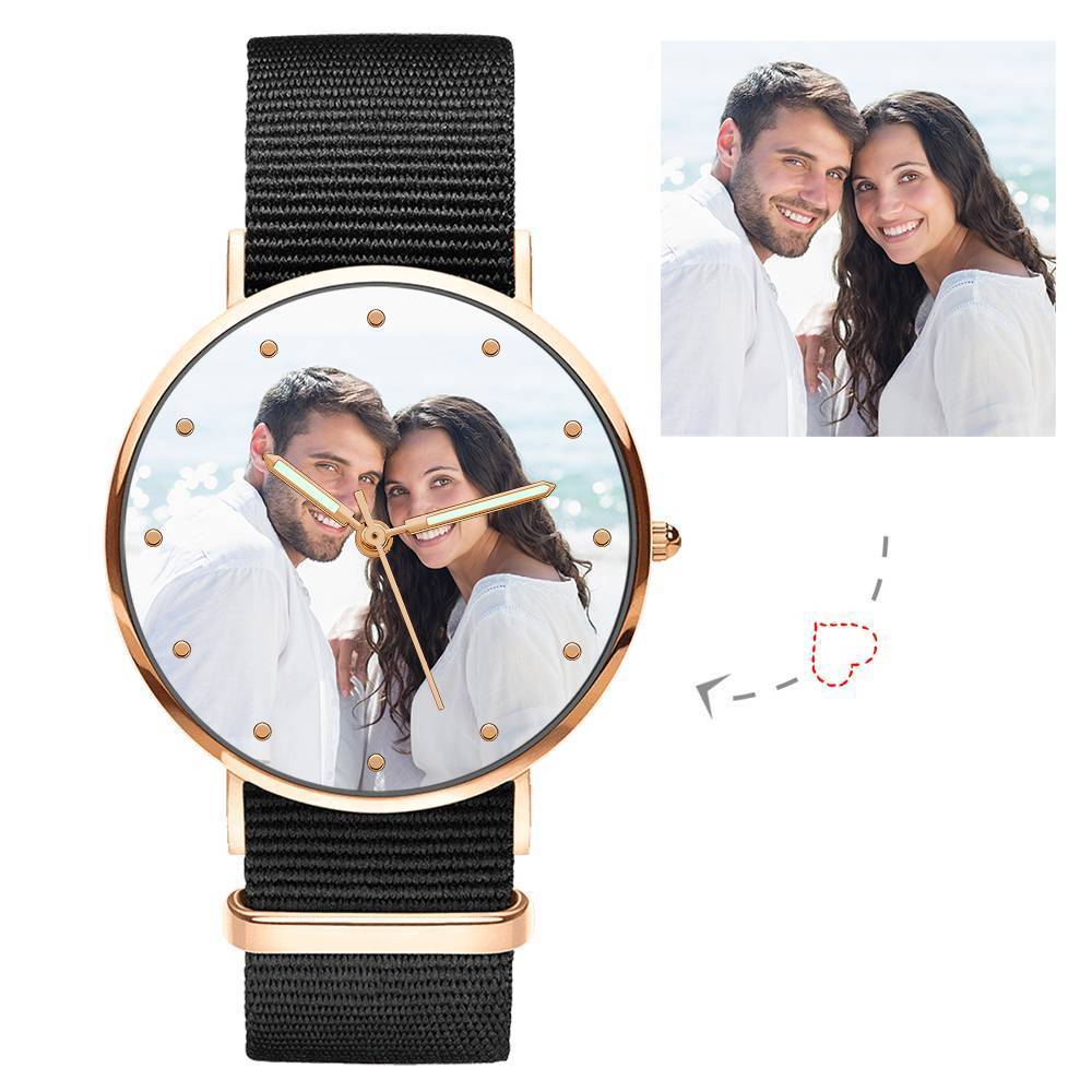 Reloj Grabable Personalizado, Reloj con Foto con Pulsera Negra - Regalo para San Valentín