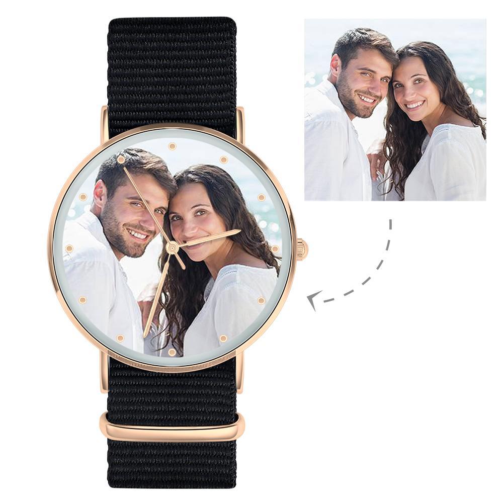 Reloj Grabable Personalizado, Reloj con Foto con Pulsera Negra - Regalo para San Valentín
