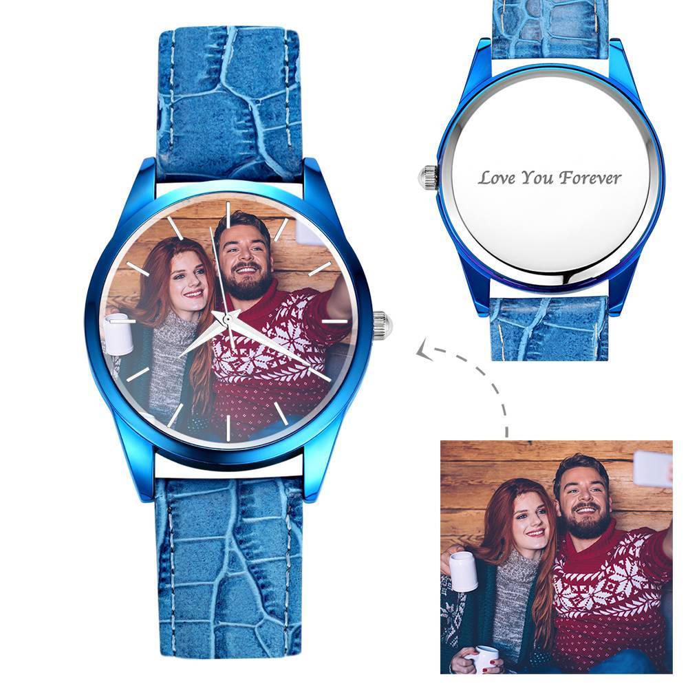 Personalizado Reloj con Grabado, Foto Reloj con Correa de Cuero Rojo para Mujeres