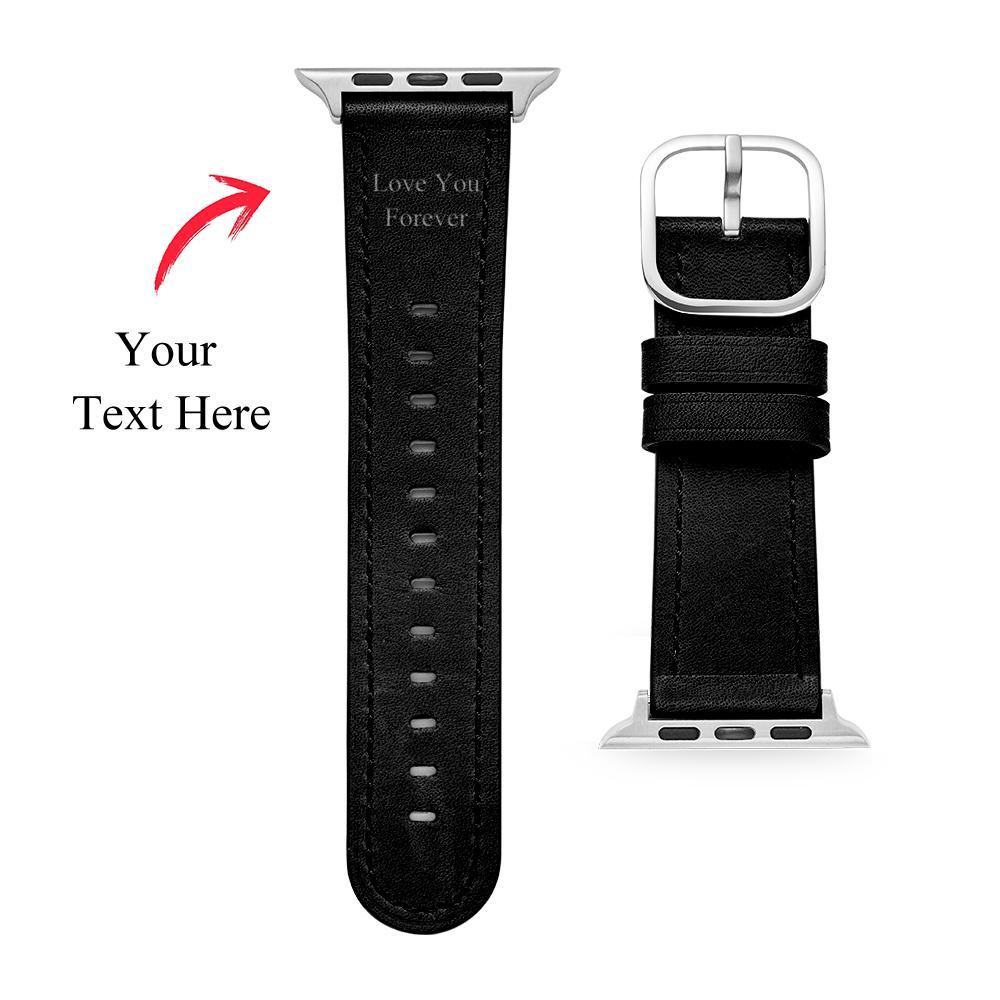 Banda de reloj Apple de cuero real con grabado personalizado, varios colores, negro