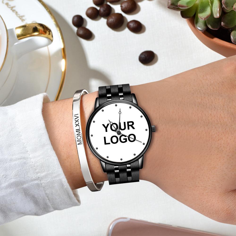 Reloj Con Foto De Pulsera De Aleación Negra Grabado Para Hombre 38 Mm Regalo De Negocios Para Él