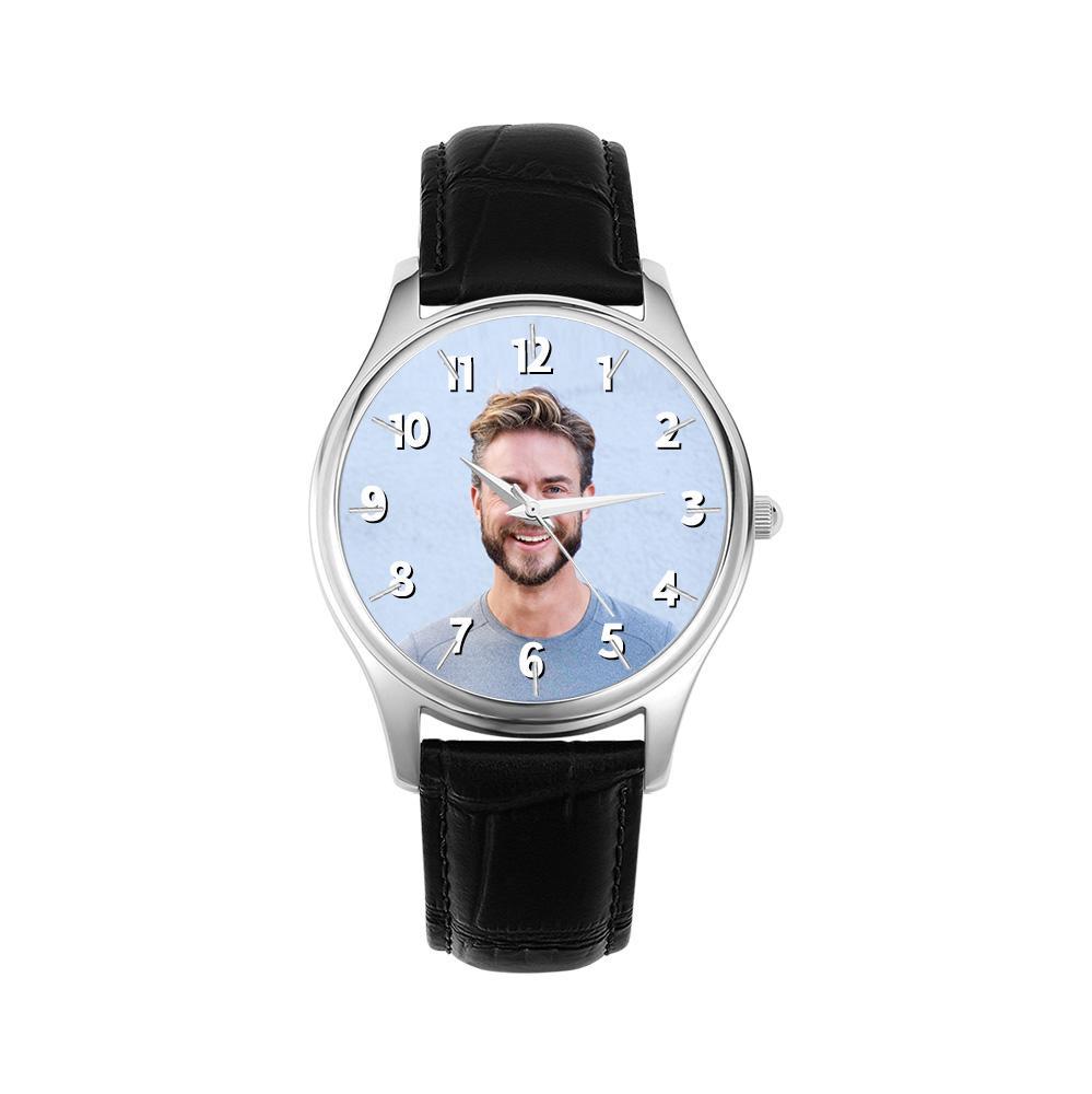 Reloj Con Foto Con Nombre Personalizado 40 Mm Correa De Cuero Negro Regalo Personalizado Para Él - soufeeles