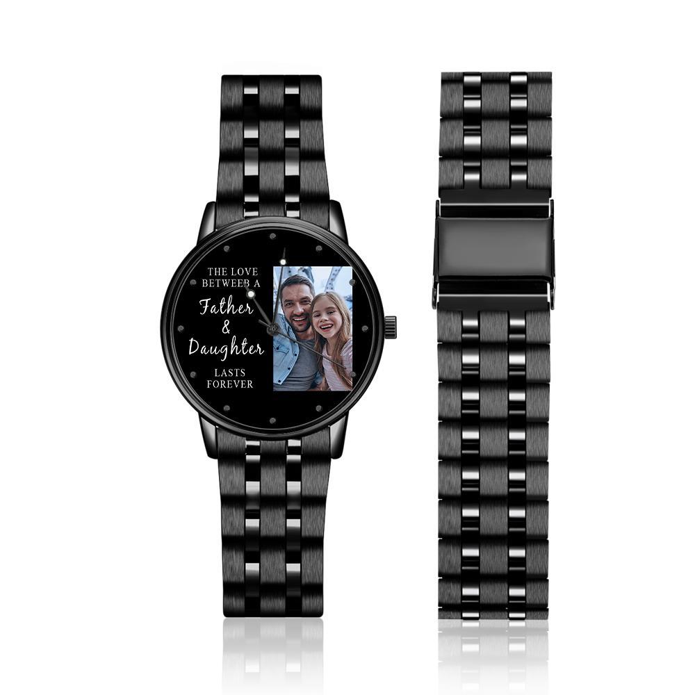 Pulsera De Aleación Negra Grabada Para Hombre, Reloj Con Foto De 38 Mm Para Mi Papá, Te Amo, Regalos Para Papá - soufeeles