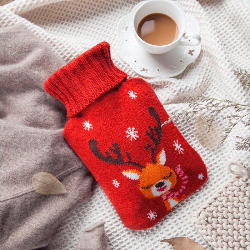 Botella De Agua Caliente De Goma Con Cubierta De Punto De Patrón Navideño Para Aliviar El Dolor Terapia De Frío Y Calor - soufeeles