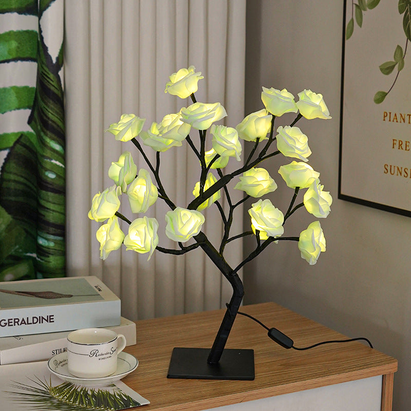 Regalo De Aniversario De Luz De Noche Decorativa De Luz De Árbol De Rosa De Flor De Simulación De Led Para Amante - Verde - soufeeles