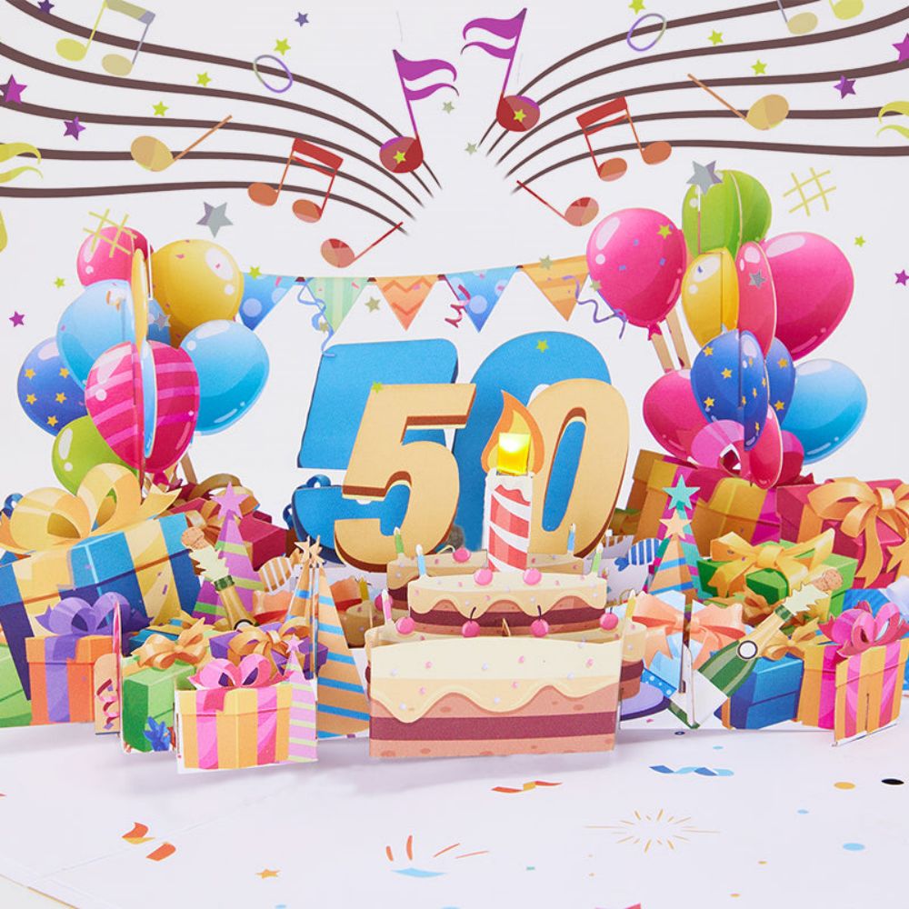 Luces Y Música 50.o Feliz Cumpleaños 3d Pop Up Tarjeta De Felicitación Para Ella O Él - soufeeles