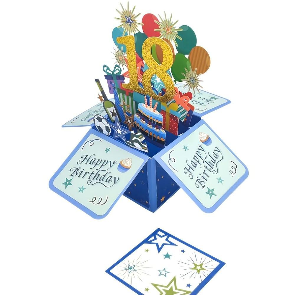 Tarjeta De Caja Emergente De Cumpleaños Azul Tarjeta De Felicitación Emergente 3d De 18 Cumpleaños - soufeeles