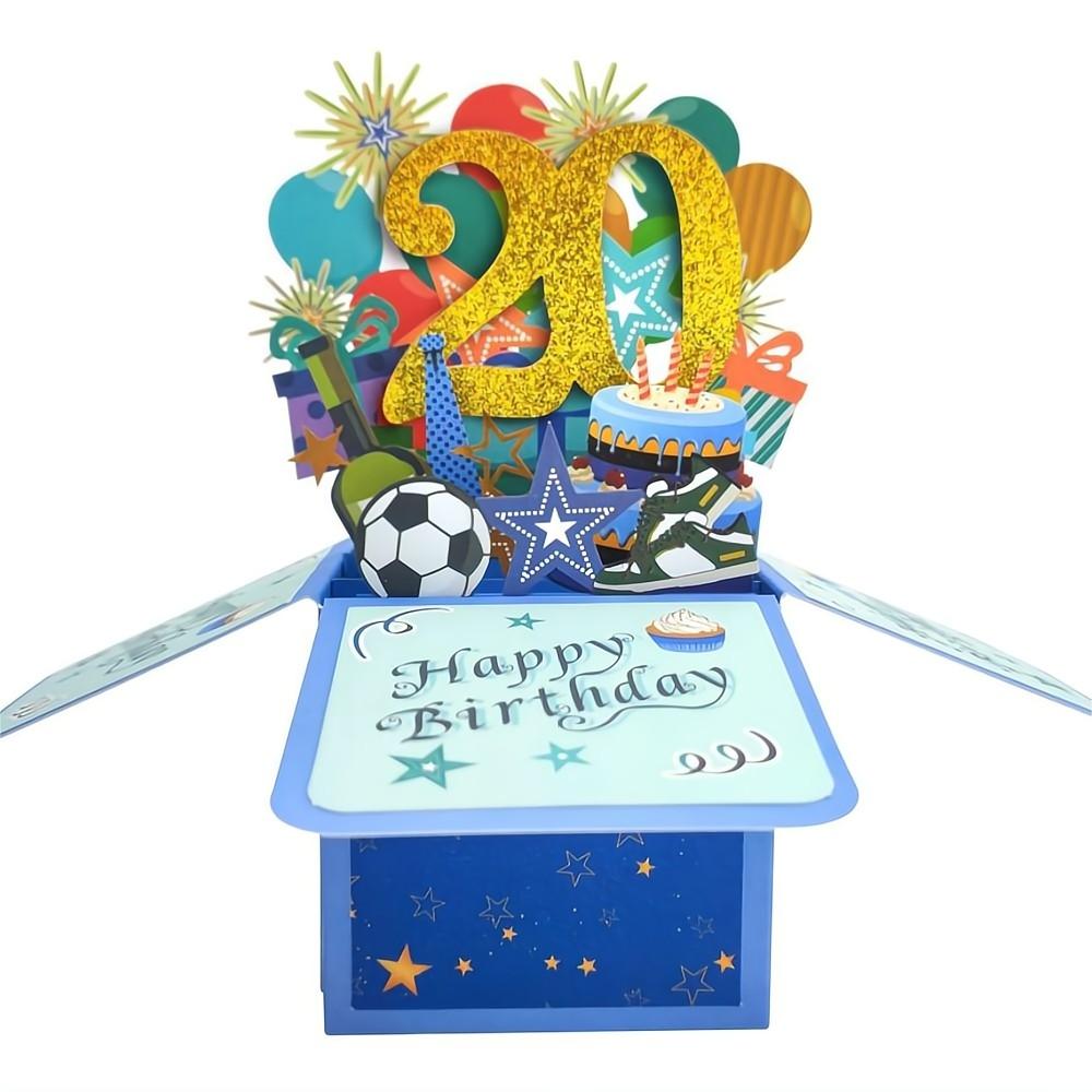 Tarjeta De Caja Emergente De Cumpleaños Azul Tarjeta De Felicitación Emergente 3d De 20 Cumpleaños - soufeeles