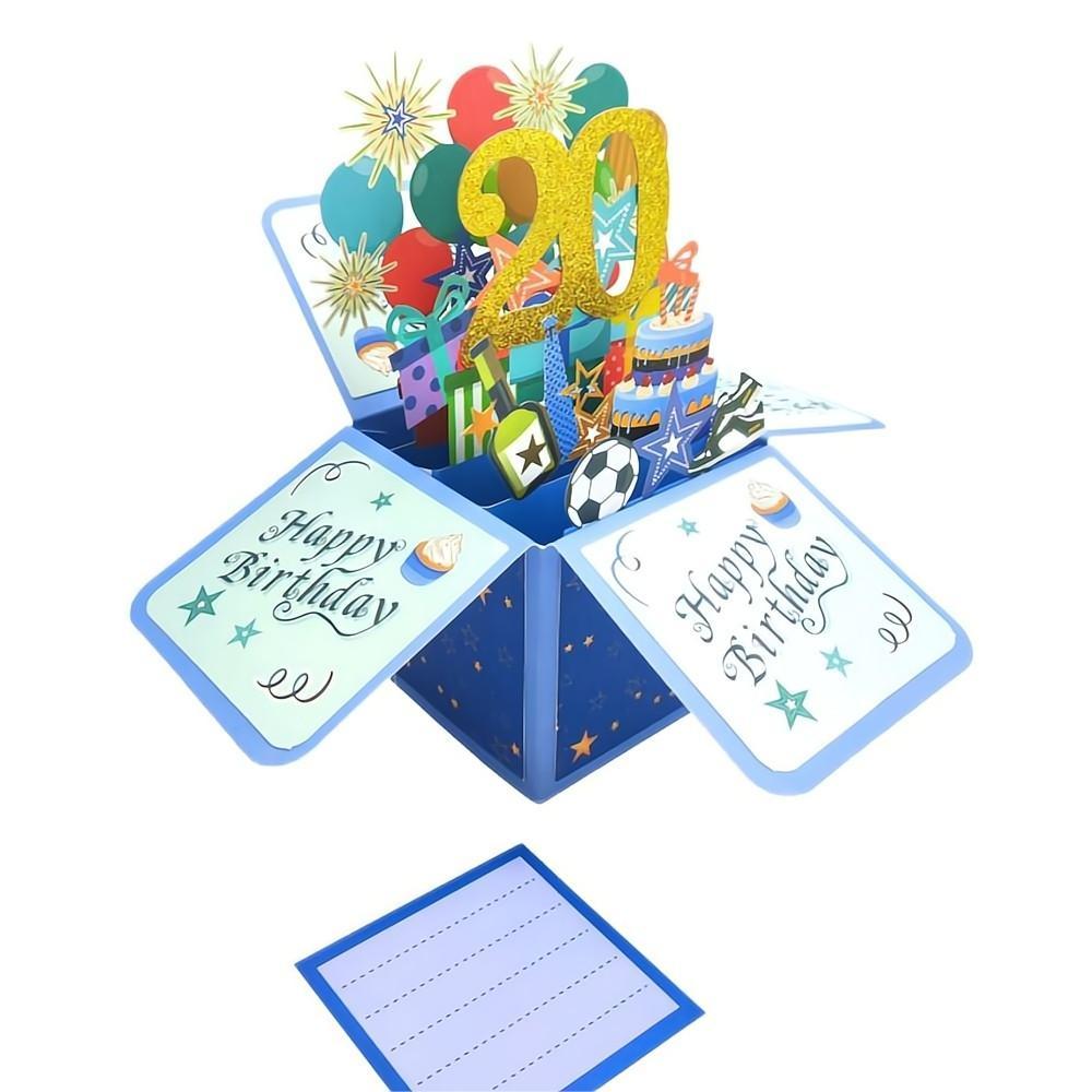 Tarjeta De Caja Emergente De Cumpleaños Azul Tarjeta De Felicitación Emergente 3d De 20 Cumpleaños - soufeeles