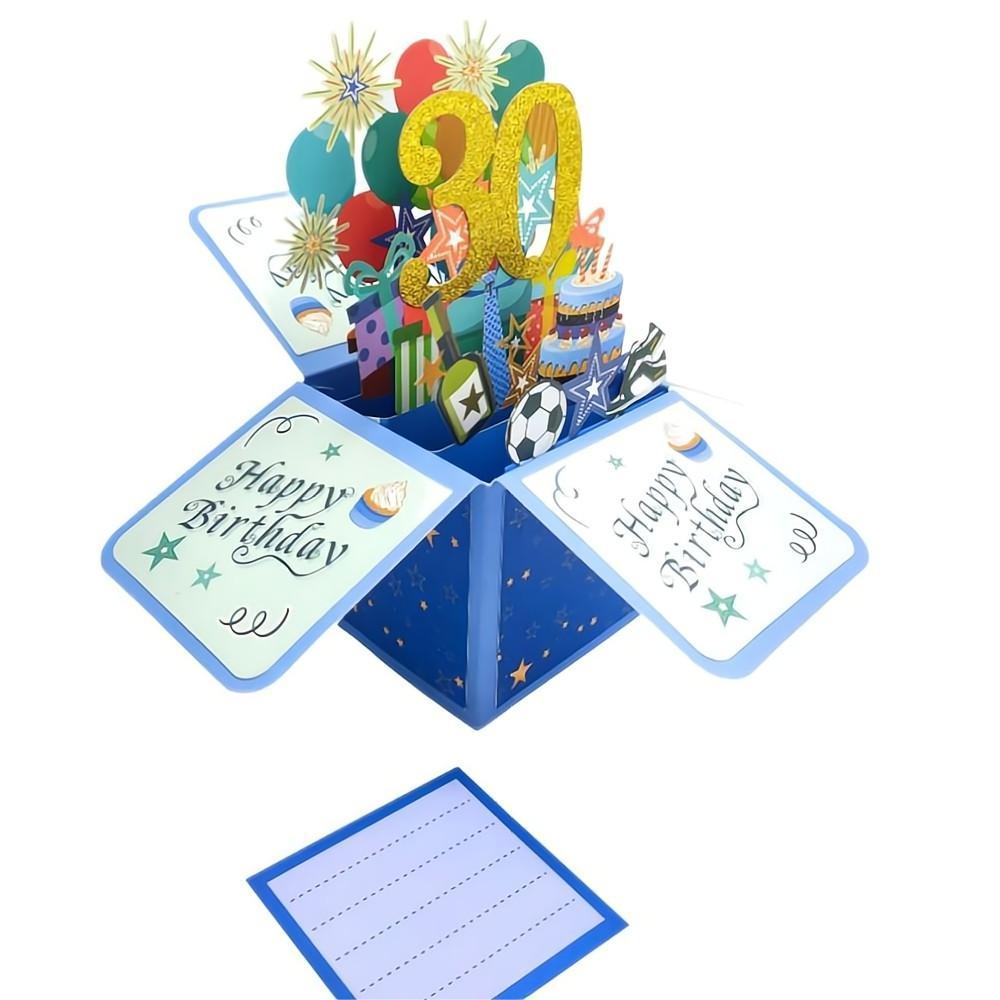 Tarjeta De Caja Emergente De Cumpleaños Azul Tarjeta De Felicitación Emergente 3d De 30 Cumpleaños - soufeeles