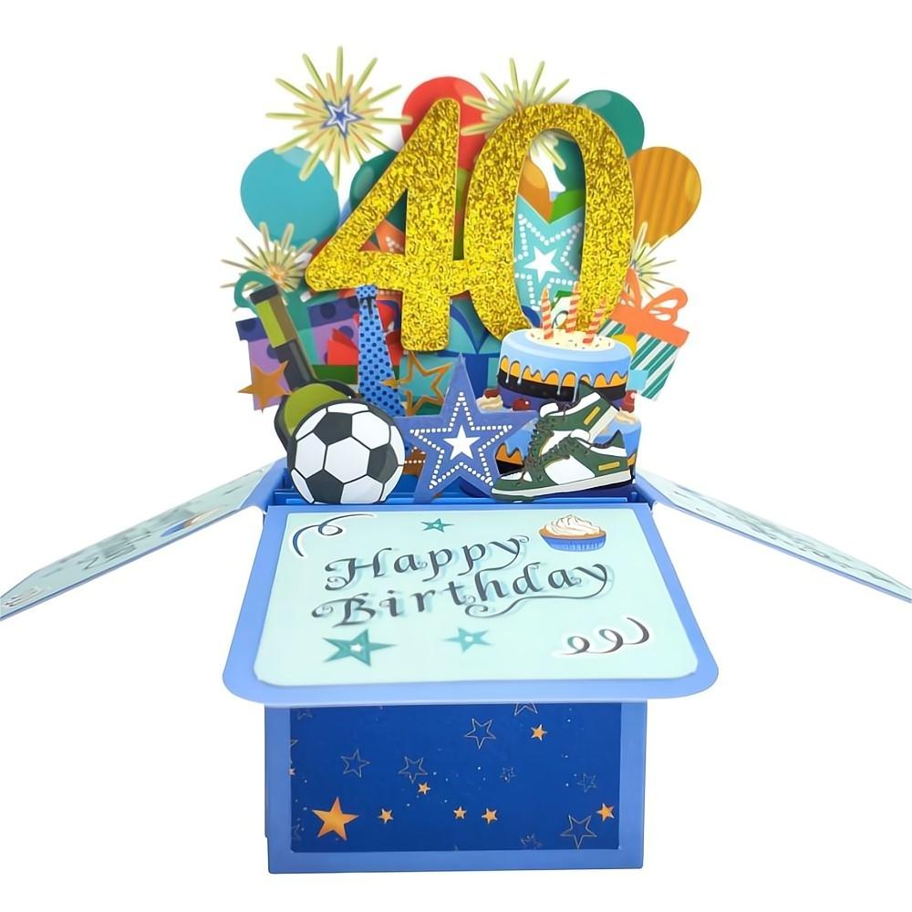 Tarjeta De Caja Emergente De Cumpleaños Azul Tarjeta De Felicitación Emergente 3d De 40 Cumpleaños - soufeeles