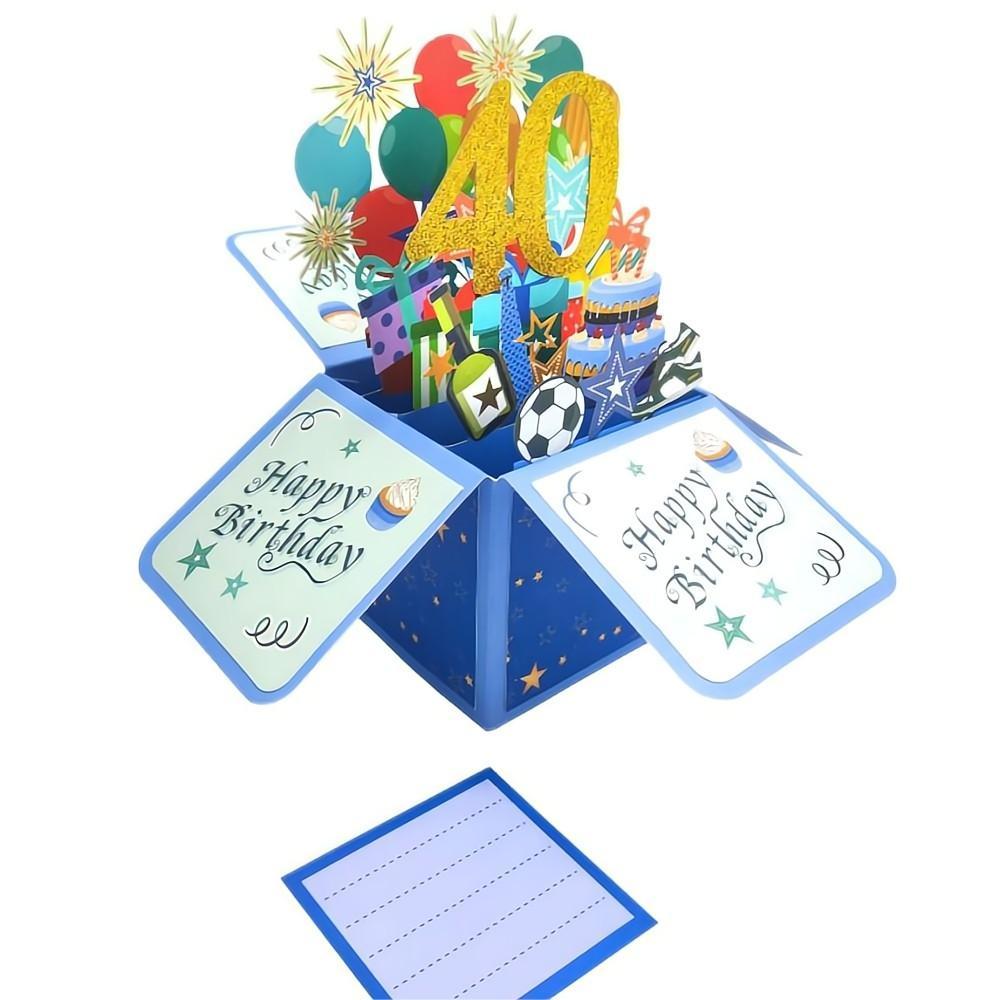 Tarjeta De Caja Emergente De Cumpleaños Azul Tarjeta De Felicitación Emergente 3d De 40 Cumpleaños - soufeeles