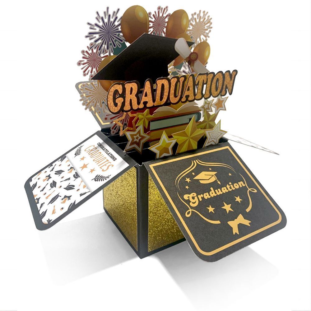 Happy Graduation 3d Pop Up Box Card Tarjeta De Felicitación De Fuegos Artificiales Para Graduados - soufeeles
