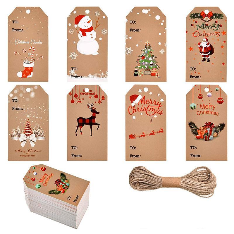 100pcs Feliz Navidad Etiqueta De Decoración Tarjeta De Regalo Tarjeta Colgante De Árbol De Navidad - Árbol De Navidad Muñeco De Nieve Elk