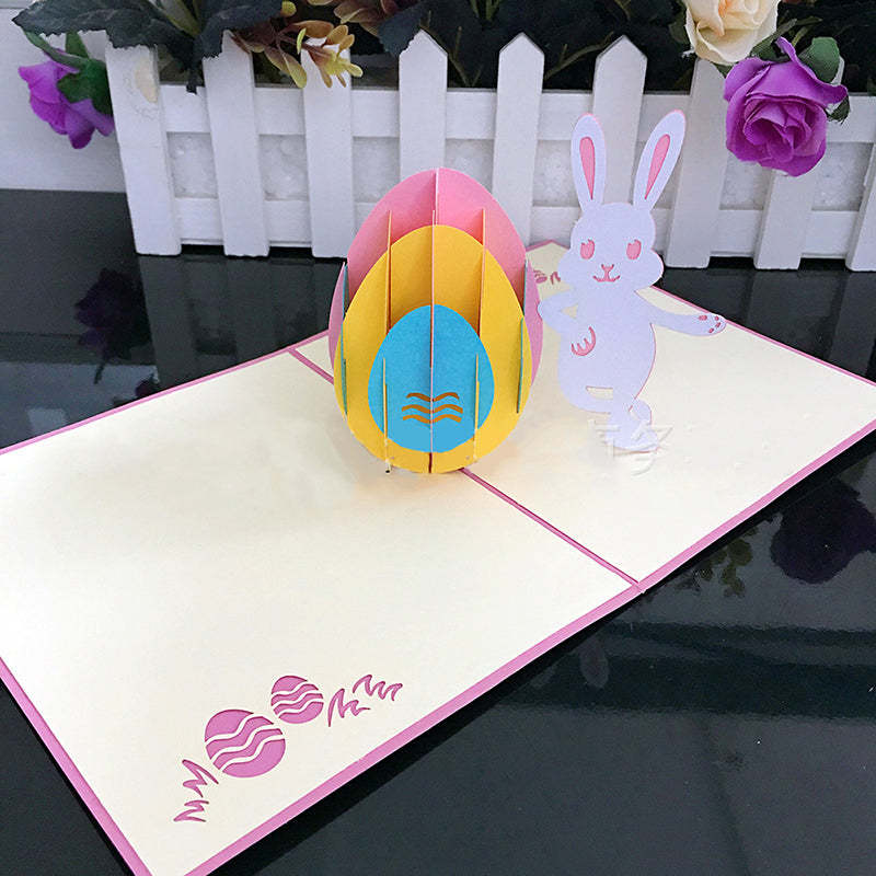 Tarjeta De Conejo Y Huevos De Colores Tarjeta Tridimensional De Pascua Creativa - soufeeles