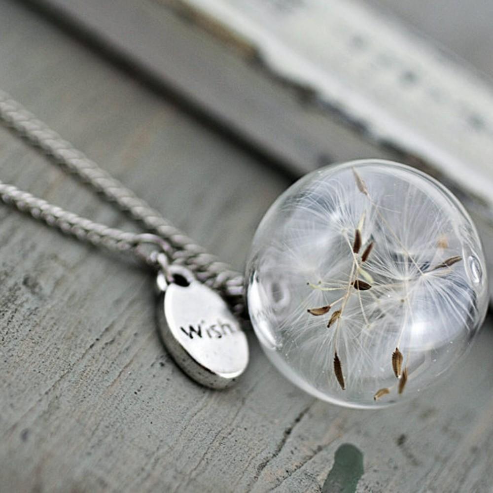 Collar De Esfera De Resina De Semilla De Diente De León - Joyas De Semilla De Diente De León Real