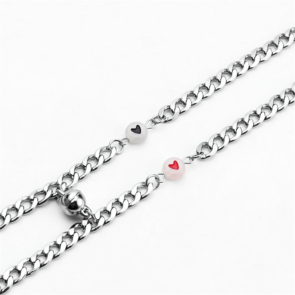 Pulsera De Pareja Con Imán, Cadena De Acero Inoxidable Con Corazón Luminoso, Regalos De Cumpleaños, Amantes, Novio, Novia, Él, Su Mejor Amiga, 2 Uds. - soufeeles