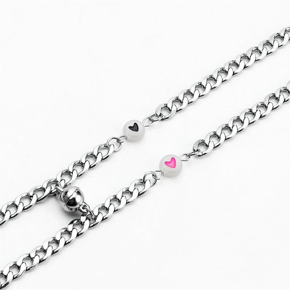 Pulsera De Pareja Con Imán, Cadena De Acero Inoxidable Con Corazón Luminoso, Regalos De Cumpleaños, Amantes, Novio, Novia, Él, Su Mejor Amiga, 2 Uds. - soufeeles