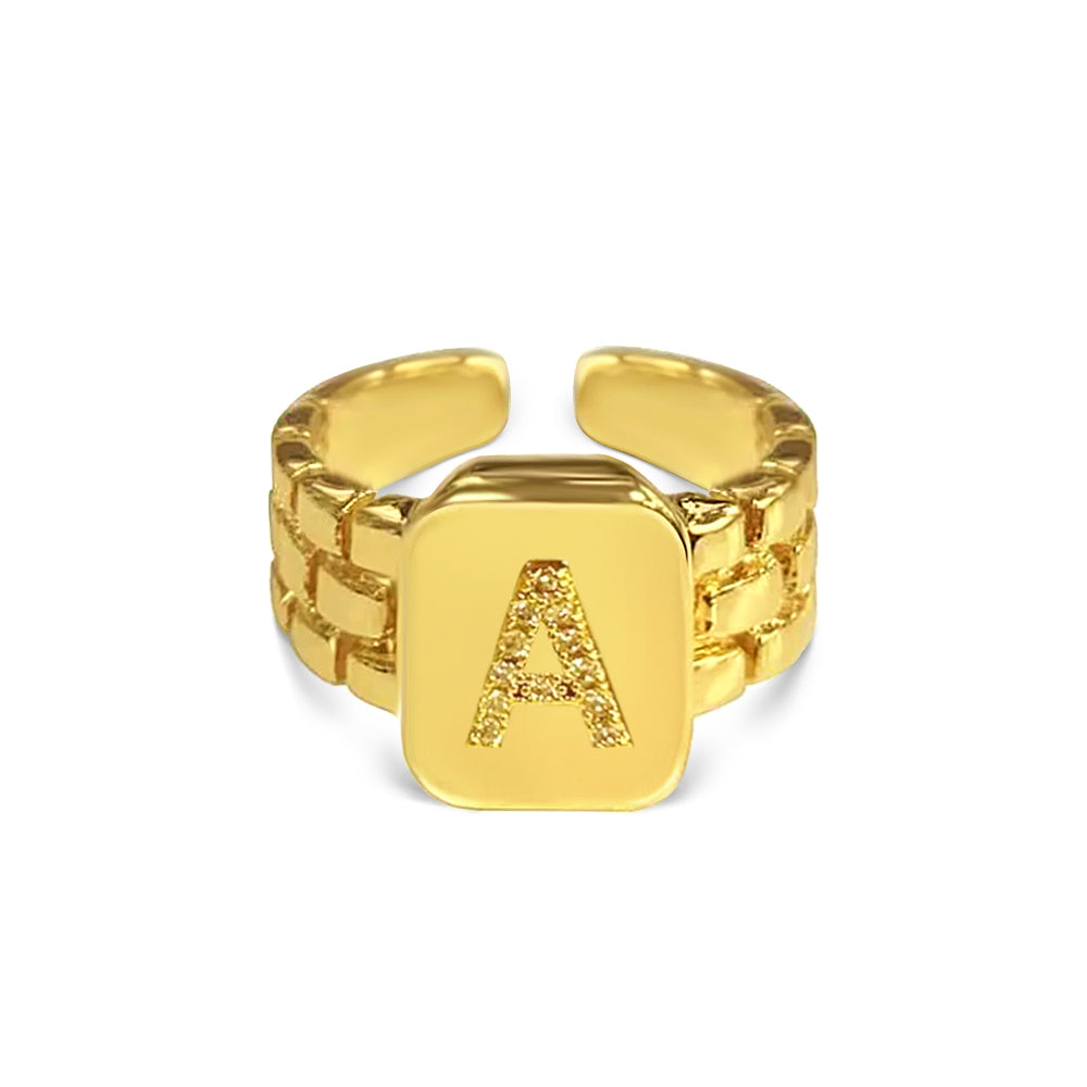 Anillo De Mujer Con Letra A-z De Circón Dorado - soufeeles