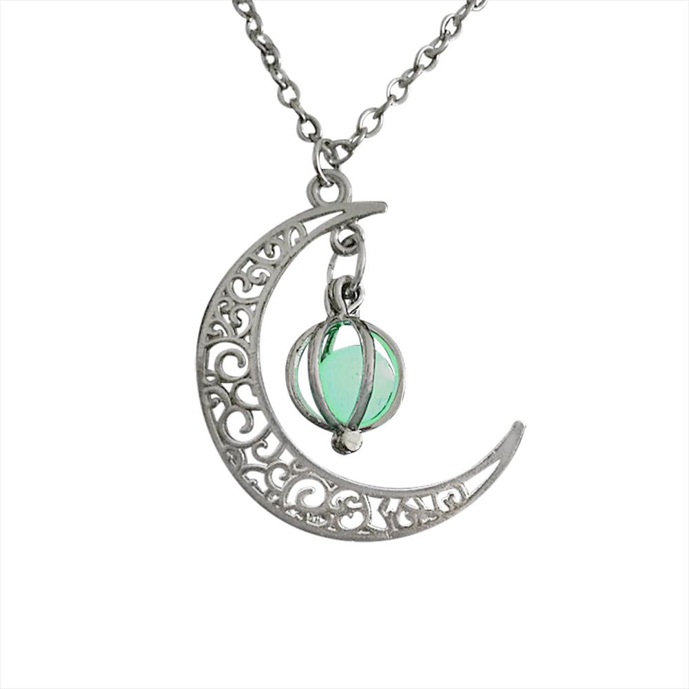 Collar Con Colgante De Luna Y Calabaza Con Cuentas Luminosas Que Brillan - soufeeles