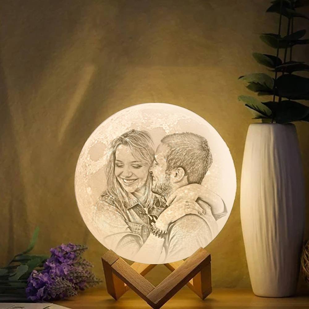 Impresión Mágica en 3D Luz de Luna con Foto Grabada, Lámpara Luna - Toque Dos Colores 15cm