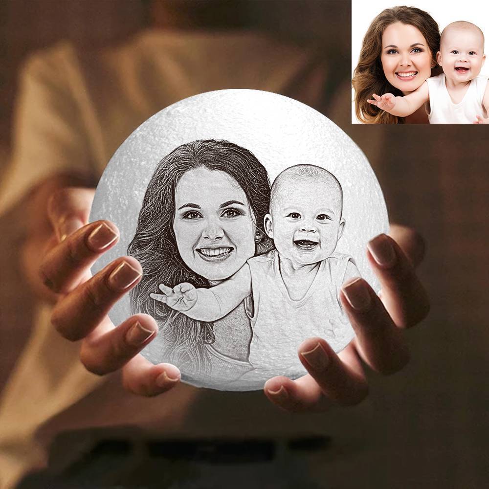 3D Impresión mágica Luz de Luna con Foto Grabada, Para Mamá - Toque Dos Colores (10-20cm)
