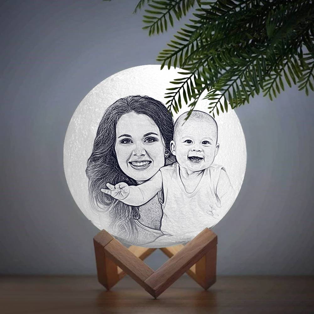 3D Impresión mágica Luz de Luna con Foto Grabada, Para Mamá - Toque Dos Colores (10-20cm)