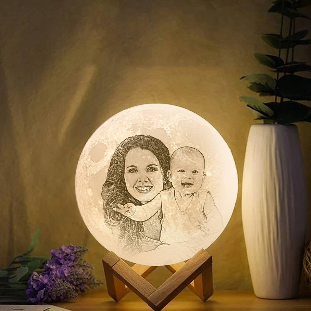 3D Impresión mágica Luz de Luna con Foto Grabada, Para Mamá - Toque Dos Colores (10-20cm)