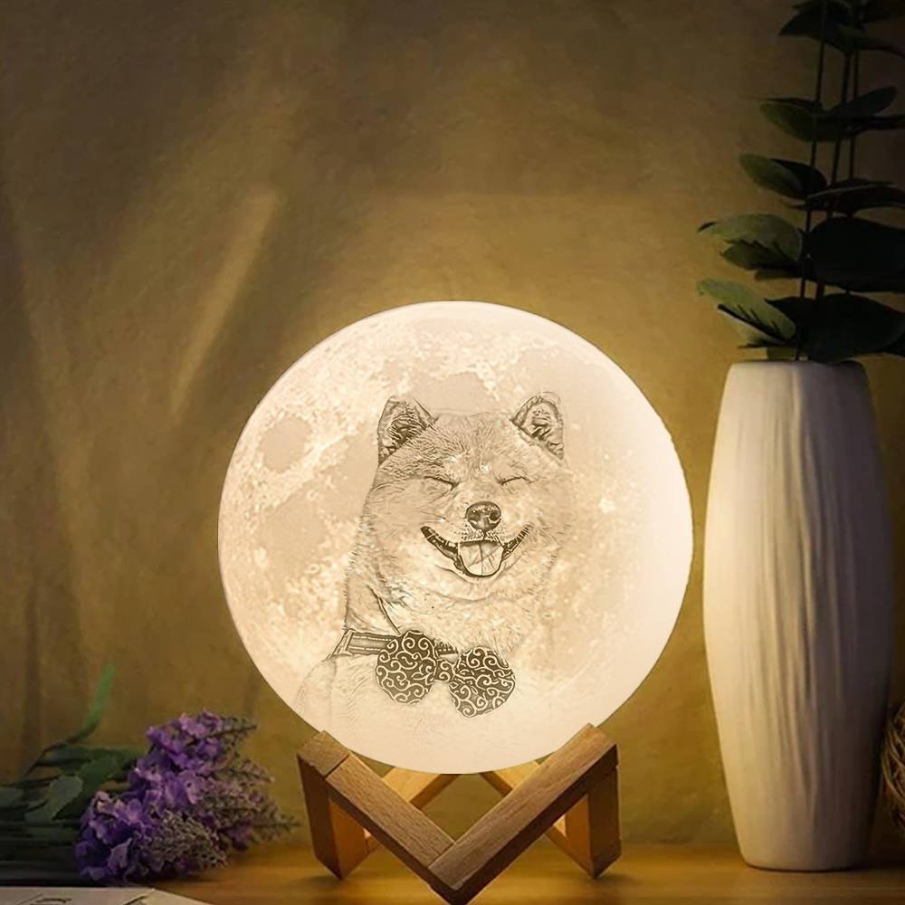 3D Impresión Luz de Luna con Foto Grabada, Mascota Linda - Toque Dos Colores （10-20cm）