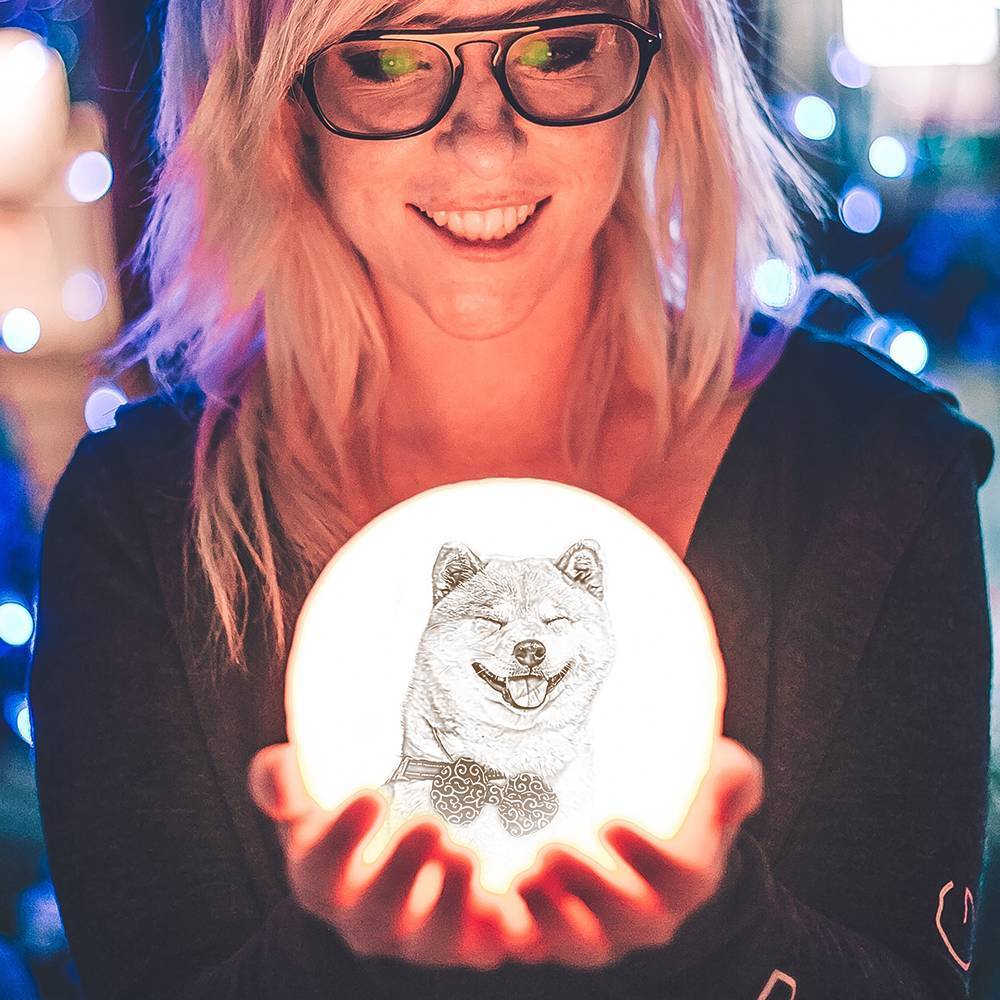 3D Impresión Luz de Luna con Foto Grabada, Mascota Linda - Toque Dos Colores （10-20cm）