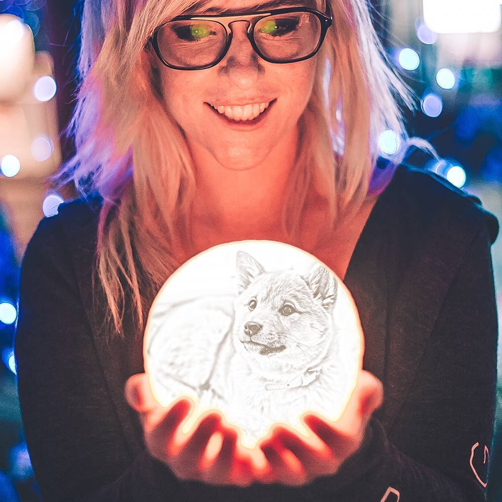 Foto Lámpara de Luna, Personalizada 3D Foto Lámpara, Lámpara de Luna Lindo Perro - Toca Dos Colores 15cm-20cm Válido