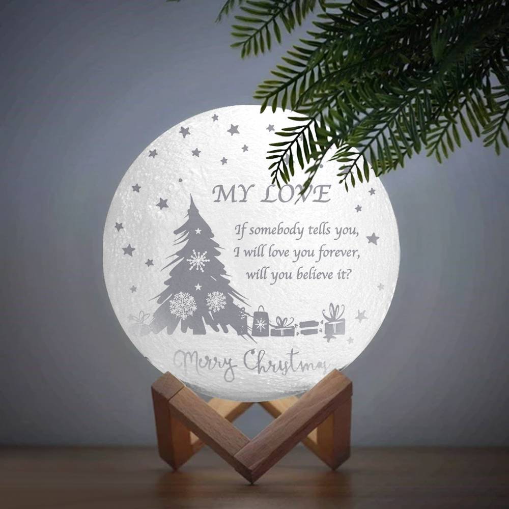 Foto Lámpara de Luna, Personalizada 3D Foto Lámpara, Lámpara de Luna con árbol de Navidad - Toca Dos Colores 15cm Válido