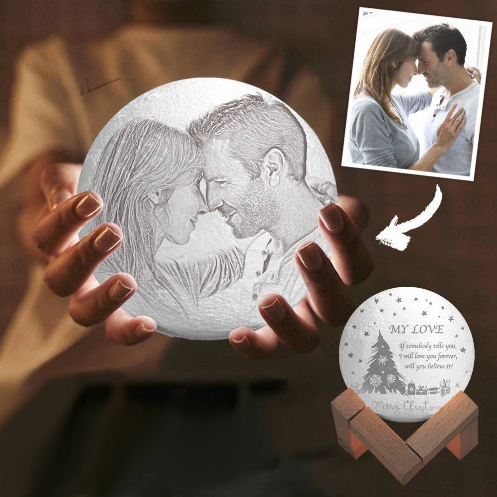 Foto Lámpara de Luna, Personalizada 3D Foto Lámpara, Lámpara de Luna con árbol de Navidad - Toca Dos Colores 15cm Válido