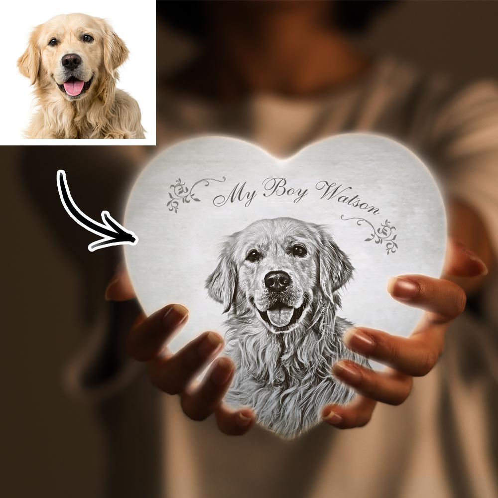 Lámpara de Luna de Foto Personalizada Luz 3D de Foto Lámpara Lunar Forma de Corazón para Perro Encantador - Toque Tres Colores