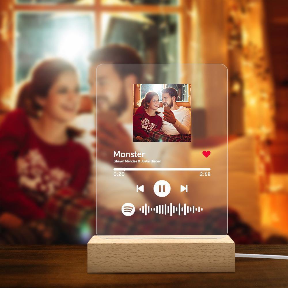 Placa De Música De Cristal De Spotify Personalizada, Luz Nocturna, Lámpara De Código De Spotify, Regalo De Navidad - soufeeles