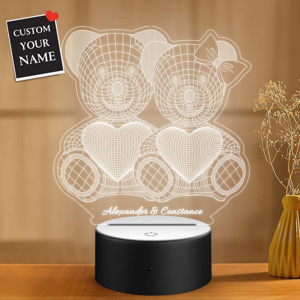 Luz De Noche De Placa Acrílica Personalizada Con Regalo De Oso Encantador Para Novio Novia Día De San Valentín - soufeeles