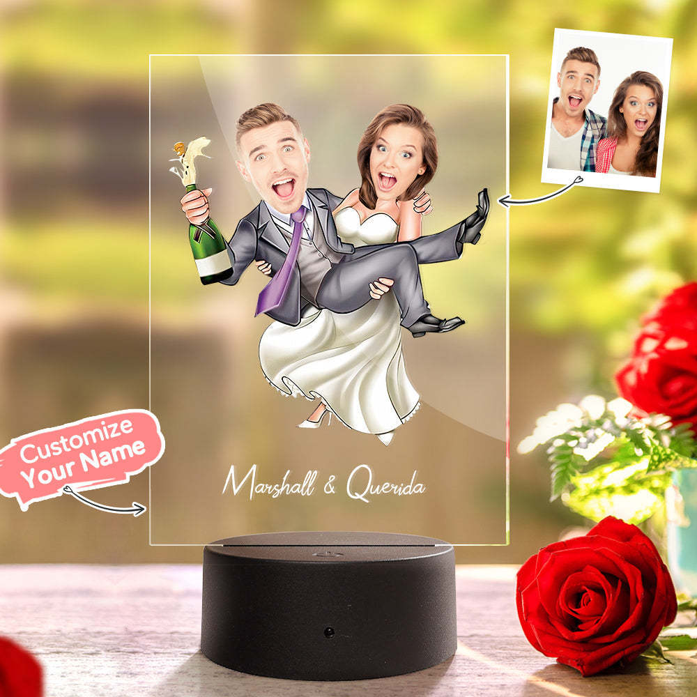 Lámpara De Acrílico Personalizada Nombre Personalizado Y Foto Lámpara Con Base De Madera - soufeeles