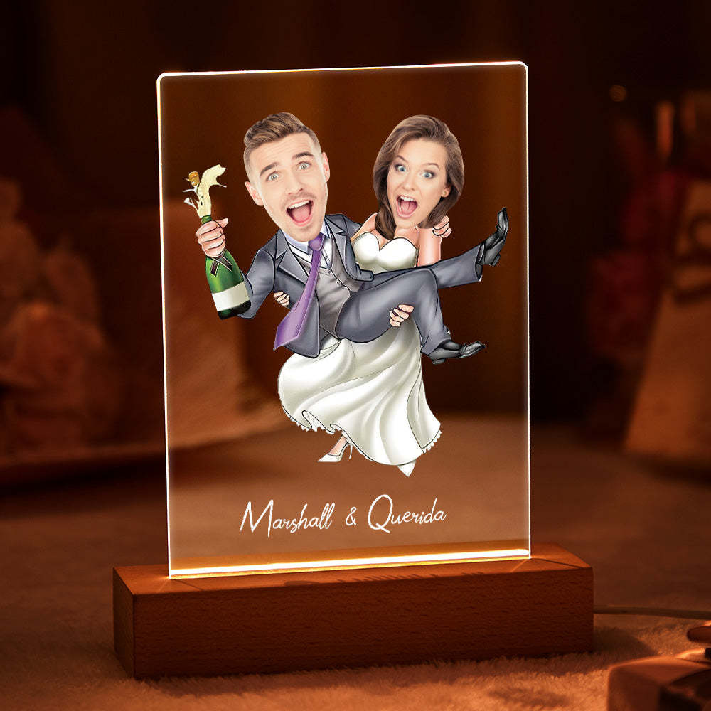 Lámpara De Acrílico Personalizada Nombre Personalizado Y Foto Lámpara Con Base De Madera - soufeeles