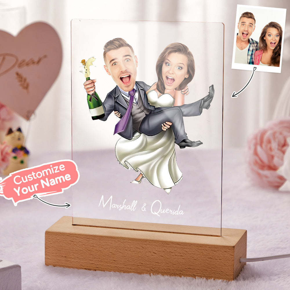 Lámpara De Acrílico Personalizada Nombre Personalizado Y Foto Lámpara Con Base De Madera - soufeeles
