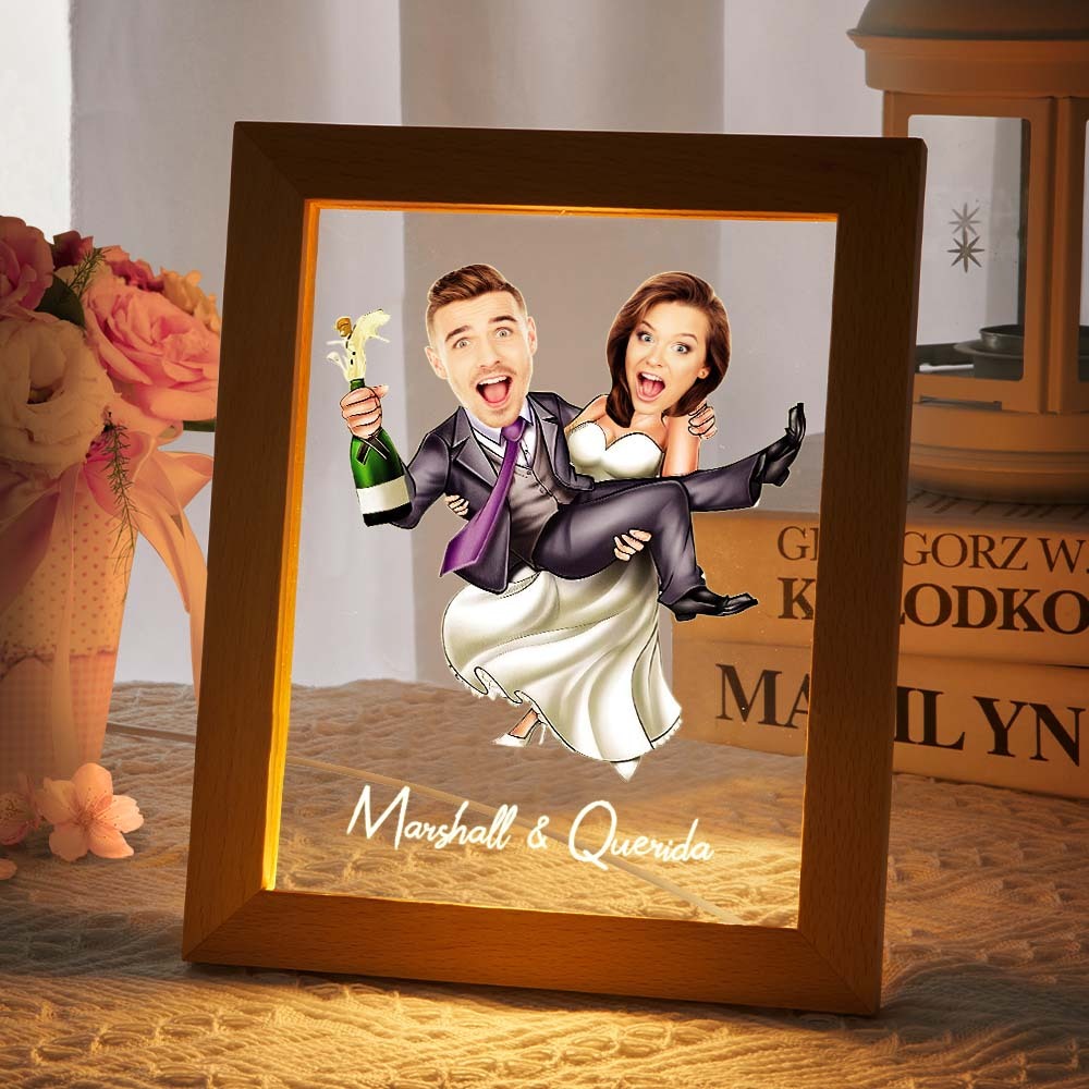 Lámpara De Acrílico Personalizada Nombre Personalizado Y Foto Lámpara Con Base De Madera - soufeeles