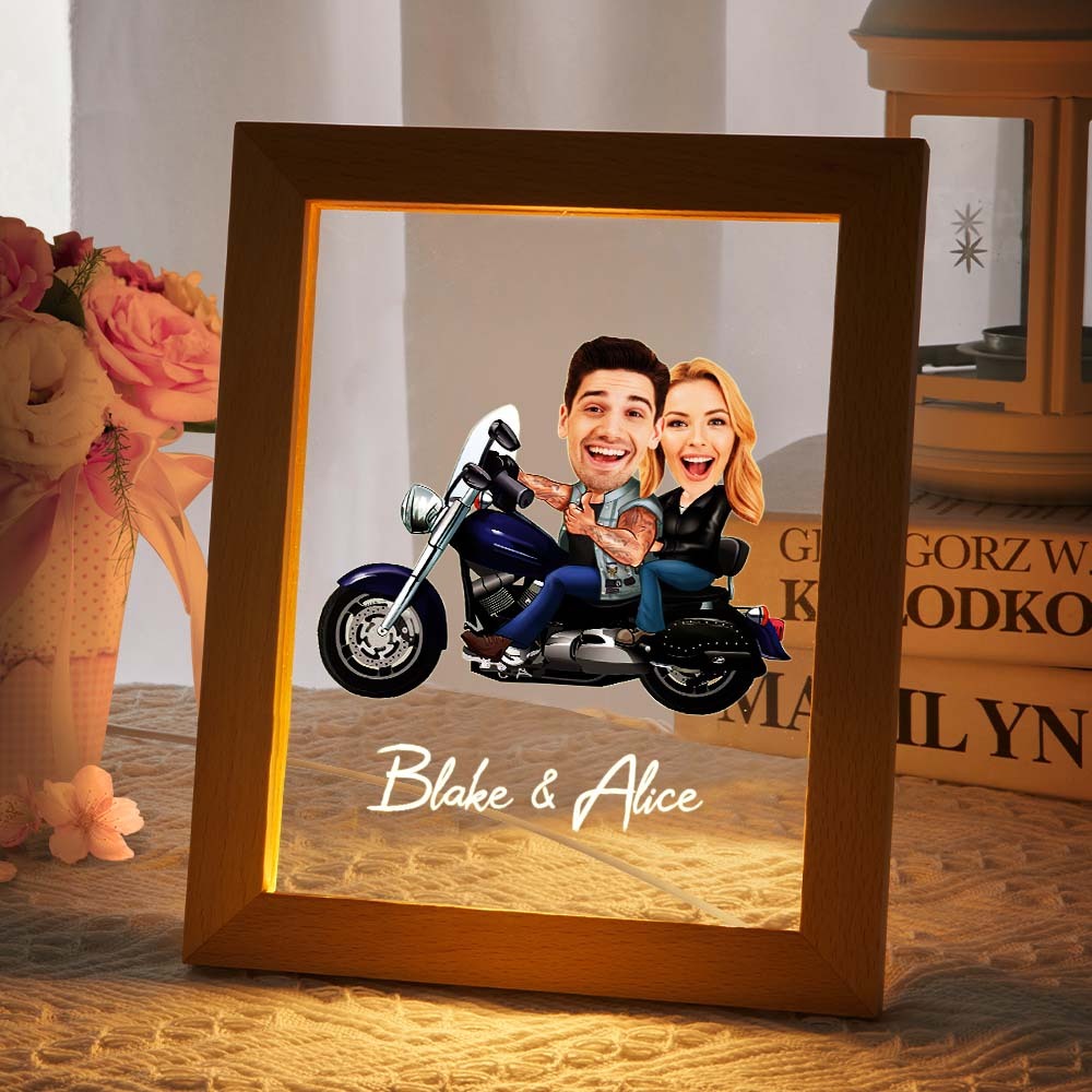 Pareja Personalizada Foto Y Nombre Acrílico Led Lámpara Marco De Madera Luz Nocturna - soufeeles