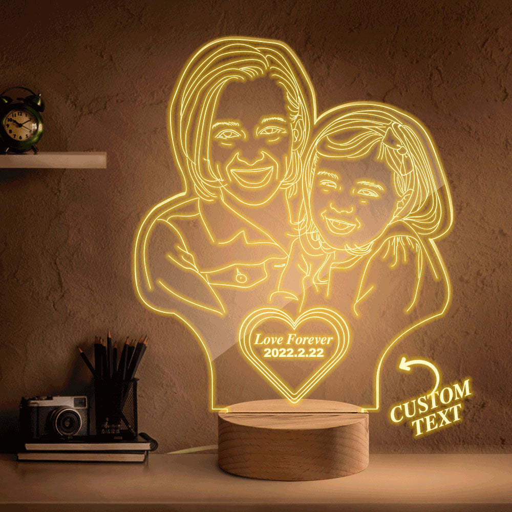 Lámpara De Foto 3d Grabada En Forma De Corazón Personalizada, Luz De Noche Personalizada, Regalo Para Mamá - soufeeles
