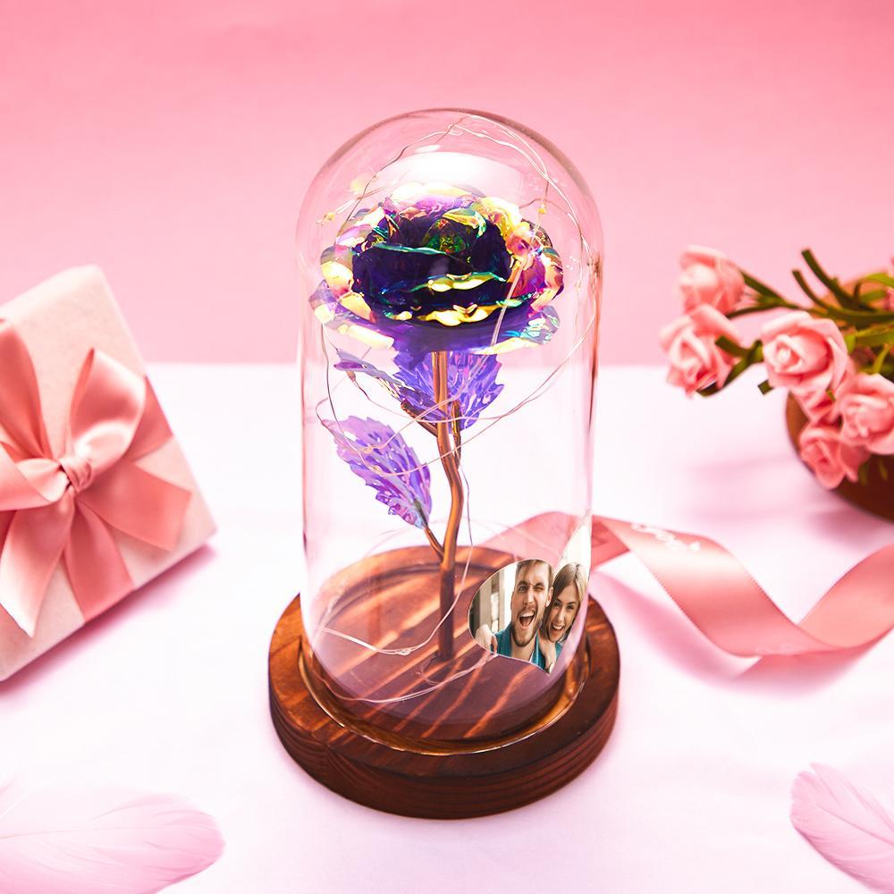 Foto En Forma De Corazón Personalizada Flor De Rosa Colorida Eterna Luz De Noche Led Simulación Romántica Cubierta De Cristal De Flor De Rosa Eterna Para Regalo De Pareja De Aniversario - soufeeles