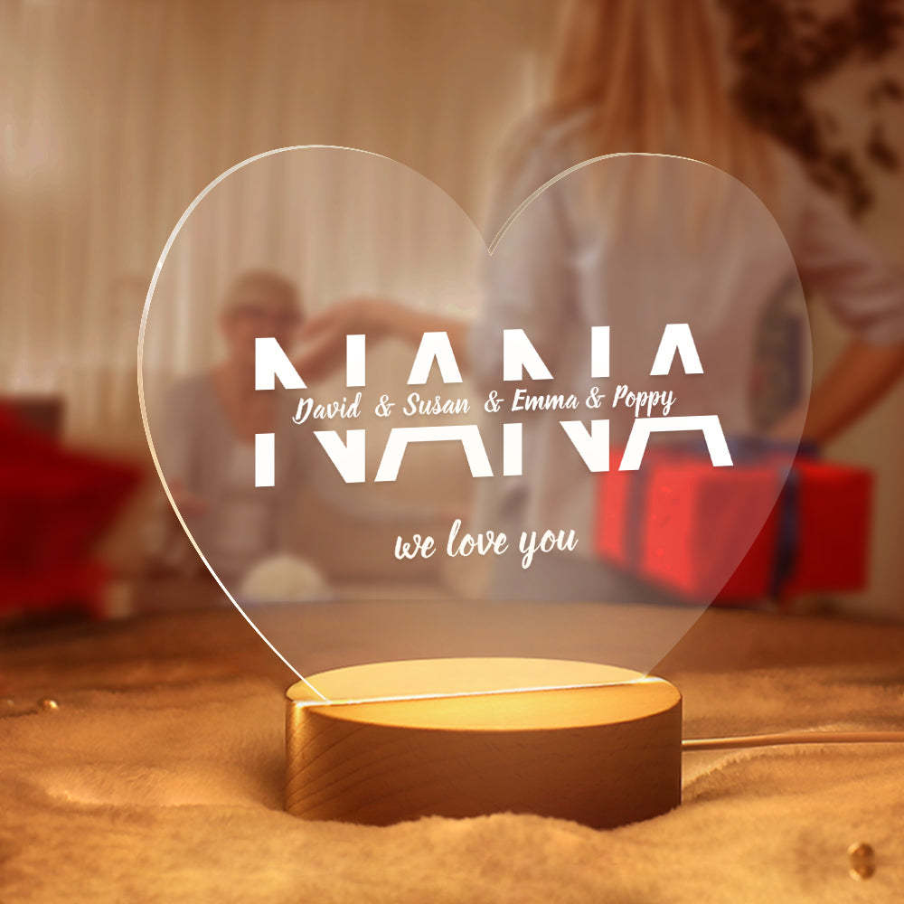 Regalo Del Día De La Madre Personaliza Tus Nombres Base De Madera Acrílica Regalo De Luz Nocturna Para Mamá - soufeeles